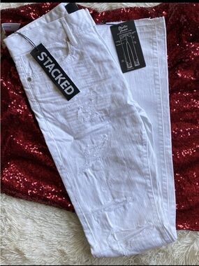 New stacked ribbing WHITE jeans for men